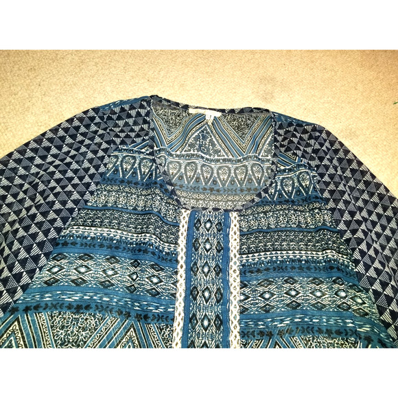 Womens Dress-FLOREAT-ANTHROPOLOGIE-navy/wht "Tiered Peasant Maxi" silky/sheer-14 - Picture 2 of 4